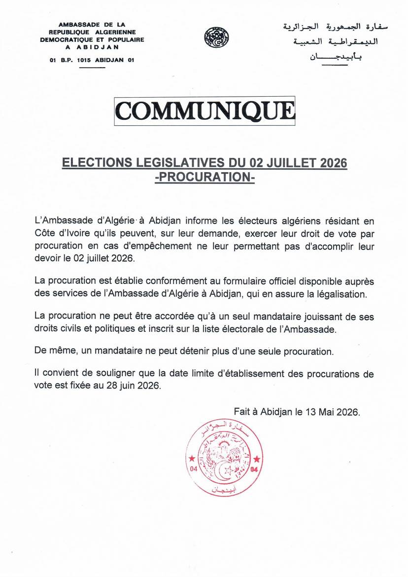 Élections législatives du 02 juillet 2026 (procuration)