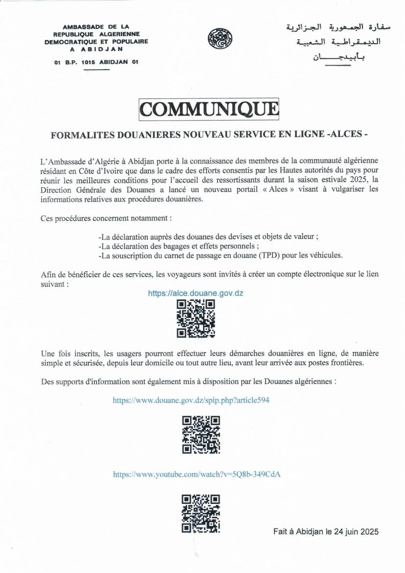 Formalités douanières – Nouveau service en ligne : ALCES